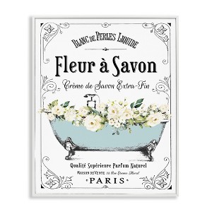 Stupell Industries Vintage Parisian Bathroom Advertisement Floral Blue Tub Framed Giclee Art - 1 of 4