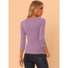 INSPIRE CHIC Women's V Neck 3/4 Sleeves Solid Knitted Buttons Decor Ruched Blouse - 4 of 4