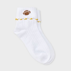 Women's Game Day Embroidered Football Pointelle Bobby Socks with Lettuce Edge Cuff - Wild Fable™ - 1 of 3