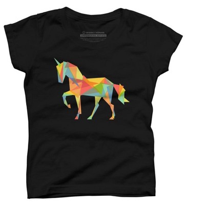 Girl's Design By Humans Fractal Geometric Unicorn By radiomode T-Shirt - Black - Large