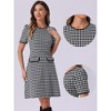 Allegra K Women's Plaid A-Line Crewneck Contrast Trim Elegant Houndstooth Dress - 2 of 4