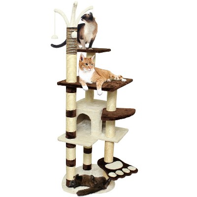 Paws & Pals Cat Tree House w/Scartching Post Towers, Hammock Bed & Pet Toy Balls, Multi 6 Level
