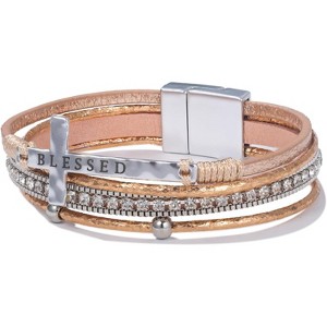 Cross Leather Bracelet with Magnetic Clasp, Christian Religious Boho Wrap Cuff Bangle for Women - 1 of 4