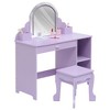 Kids Vanity with Lighted Mirror & Stool, Little Girls Vanity with Adjustable LED Light, Storage Drawer & Shelves for Girls 3-9 - 2 of 4
