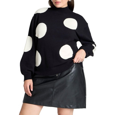 Eloquii Women s Plus Size Polka Dot Sweater 18 20 White Black Polka Dot Target