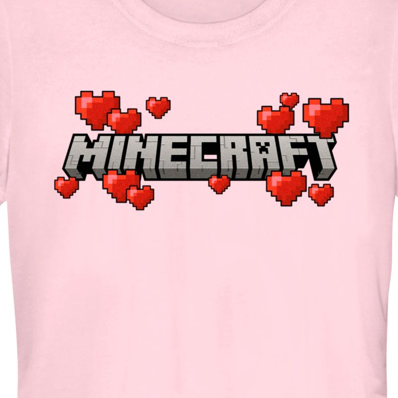 Juniors Womens Minecraft Valentine's Day Hearts Logo T-Shirt, 2 of 5