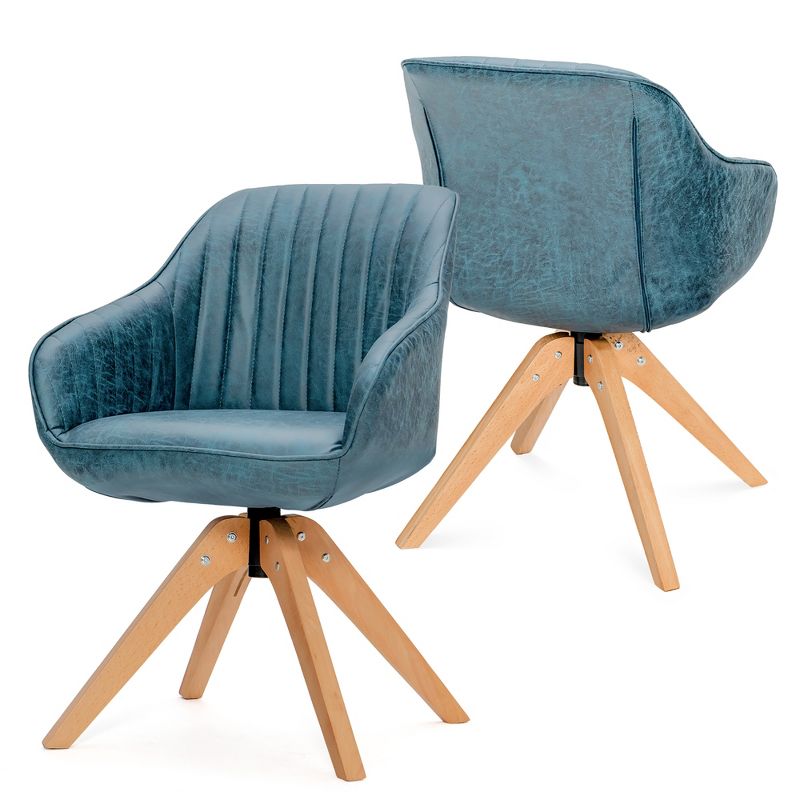 Costway Set of 2 Swivel Accent Chair Modern Leathaire Armchairs w/ Beech Wood Legs Grey\Blue\Brown, 1 of 11