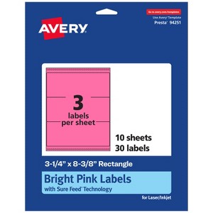 Avery Bright Pink Paper Labels, 3-1/4" x 8-3/8" Rectangle - 1 of 4