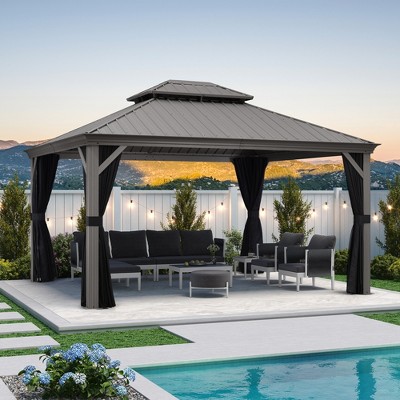 PURPLE LEAF Outdoor Hardtop Gazebo with Double Roof Metal Gazebo,Light Gray