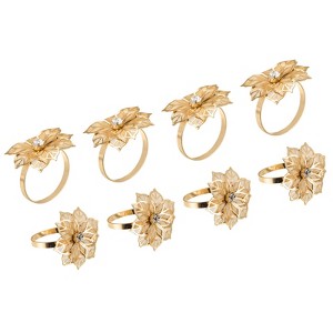 Unique Bargains Alloy Decorative Wear Resistance Hollow Out Flower Shape Napkin Rings 8 Pcs - 1 of 4