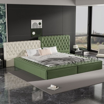 Super King Bed Base With Storage,Deluxe Wood Platform Bed Frame With Headboard,Upholstered Bed With Deep Button Tufting,No Box Spring Need-Cuddlewood