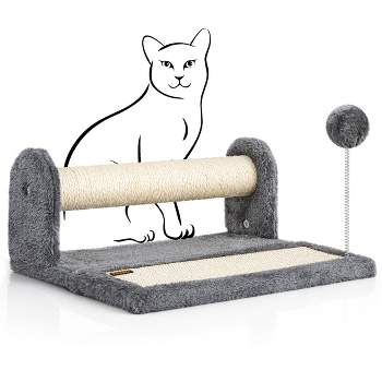 PAWBEE Cat Scratching Post & Scratching Pad – 14.5” Cat Post & Scratching Board With Soft Play Ball Toy - Covered with Natural Sisal Rope