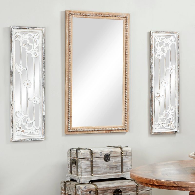 Wood Distressed Wall Mirror with Beaded Detailing Brown - Olivia & May, 2 of 20