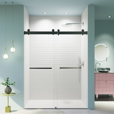 VYNXARIA 56-60 inches W *76 inches H Frameless Double Sliding Soft-Close Shower Door in Matte Black,3/8 inches (10mm) Thick SGCC Tempered Glass Door