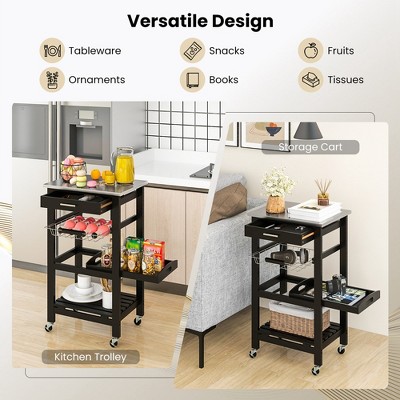 Black Stainless Steel Kitchen Cart with Storage and Tray