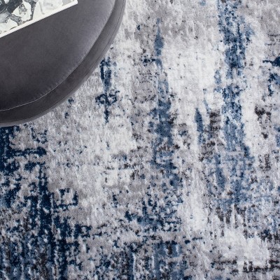 Amelia Grey and Light Blue Abstract Synthetic Area Rug