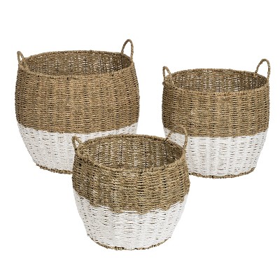 Sorbus Set of 3 Wicker Cube Baskets with Handles Neutral