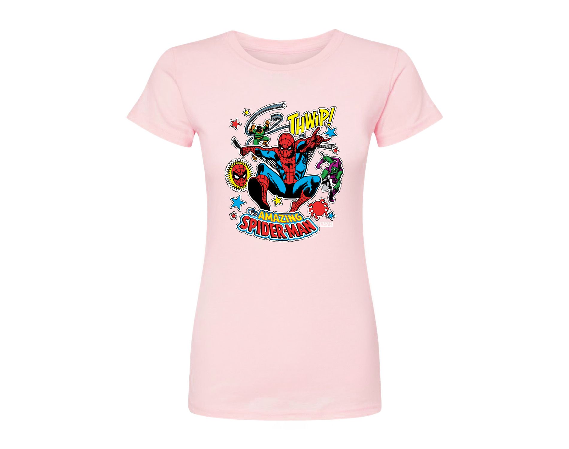 Women's Marvel Spider-man Stickers Style Fitted Graphic T-Shirt - Pink - Small