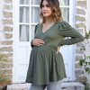 Clearlove Women's Maternity Tops Long Sleeve V Neck Front Pleat Peplum Tunic Top - 2 of 4