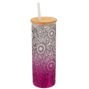 Elanze Designs Sunflower Summer Flower Garden Wrap-Around Design 25 Ounce Frosted Gradient Glass On-The-Go Coffee Travel Skinny Tumbler Mug Cup, - 1 of 1
