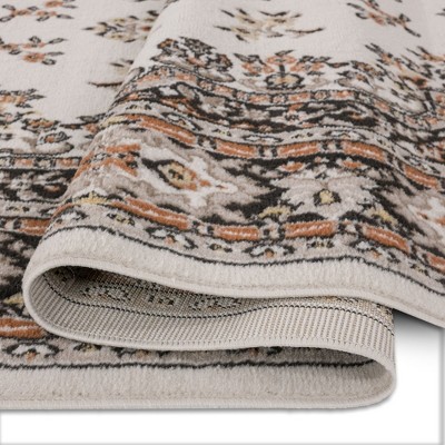 Ivory and Brown Traditional Medallion Area Rug, 5'3" x 7'5"