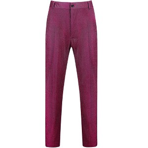 Lars Amadeus Men's Straight Leg Party Nightclub Glitter Metallic Dress Trousers - 1 of 4