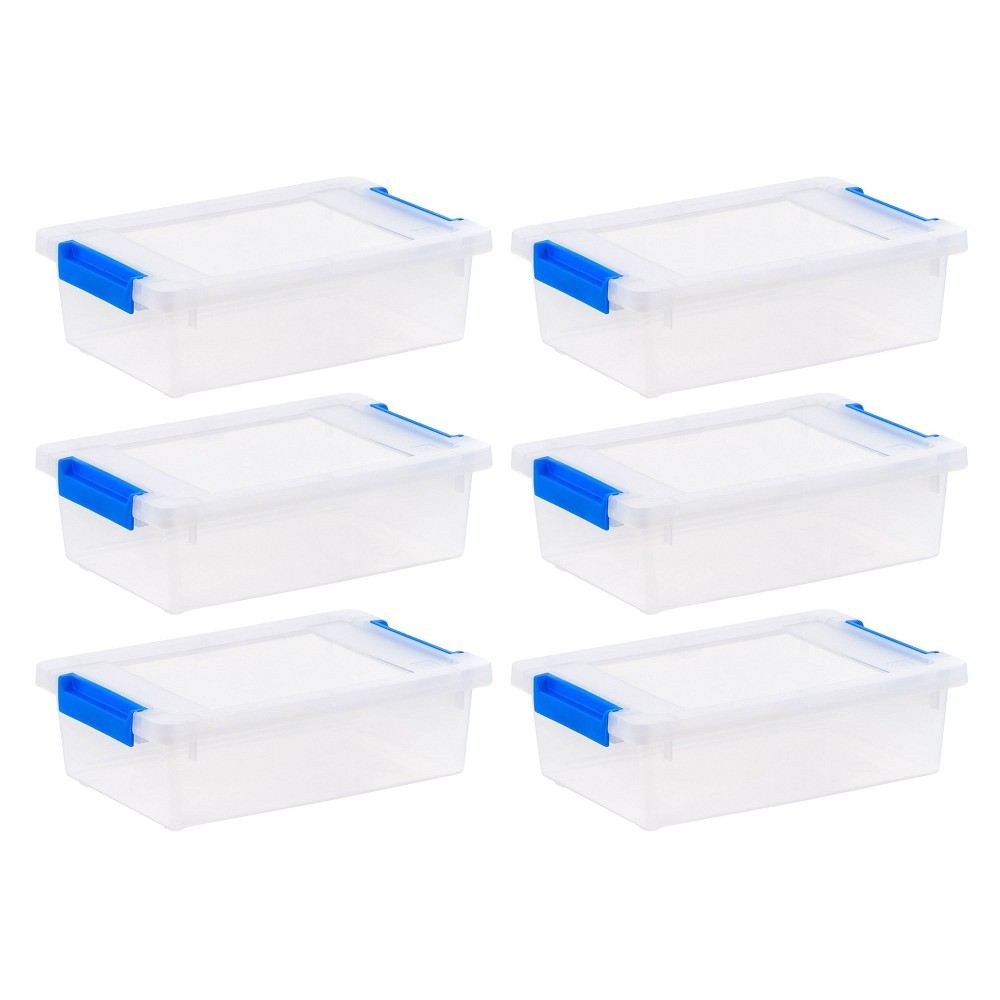 IRIS 6pk 2.4qt Plastic Storage Bins with Lids Clear Containers Latching Totes