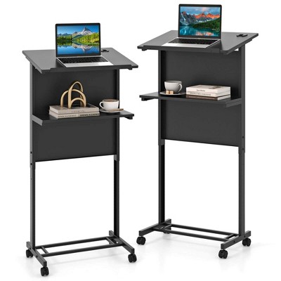 Costway 1/2 PCS Mobile Lectern Podium Height Adjustable Rolling Laptop Cart Sturdy Metal Frame