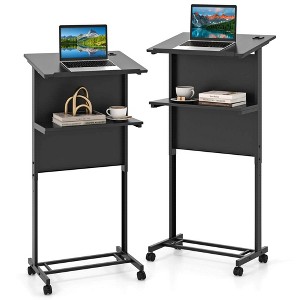 Costway 1/2 PCS Mobile Lectern Podium Height Adjustable Rolling Laptop Cart Sturdy Metal Frame - 1 of 4