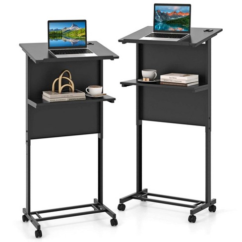 Costway 1/2 PCS Mobile Lectern Podium Height Adjustable Rolling Laptop Cart Sturdy Metal Frame - image 1 of 4