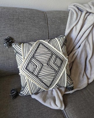 Square Embellished Geometric Decorative Throw Pillow Off-White/Black - Opalhouse Designed with Jungalow