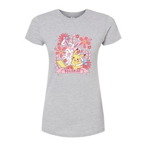 Women's - Pokémon - Valentine Florals Pikachu Sylveon Fitted Graphic T-Shirt - 1 of 2