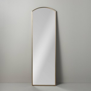 Arched 19"x64" Rectangular Metal Leaning Floor Mirror Brass - Hearth & Hand™ with Magnolia: Vintage-Inspired, Wall Secure - 1 of 4