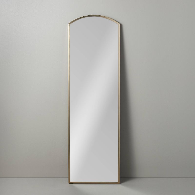 Arched 19&#34;x64&#34; Rectangular Metal Leaning Floor Mirror Brass - Hearth &#38; Hand&#8482; with Magnolia: Vintage-Inspired, Wall Secure, 1 of 7