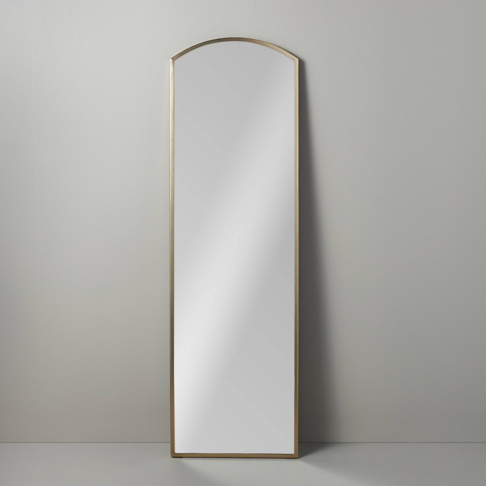 Photos - Wall Mirror Arched 19"x64" Rectangular Metal Leaning Floor Mirror Brass - Hearth & Han