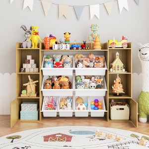Kids Toy Storage Organizer with 8 Removable Toy Bins, Bookshelf & 2 Storage Cubbies – Playroom, Bedroom & Classroom Organization, White - 1 of 4