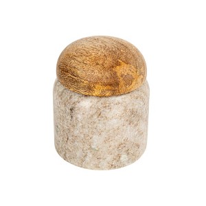 Storied Home Modern Marble Canister with Wood Lid - 1 of 4