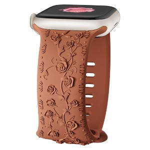 HTUTWOO Rose Engraved Apple Watch Band, Floral Sport Silicone Strap 38/40/41/42/44/45/46/49 mm for iWatch Series 11 10 9 8 7 6 5 4 3 2 1 SE Ultra - 1 of 4