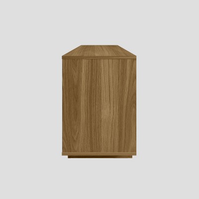 Oak and White Modern TV Stand with Chevron Pattern Cabinet for 70" Screens