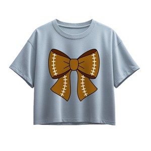 Girls' - Instant Message - Football Bow Short Sleeve Boxy Graphic T-Shirt - 1 of 3