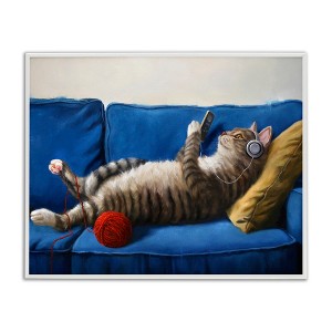 Stupell Industries Cat Couch Relaxing Red Yarn Ball Pet Portrait Framed Giclee Art, White, 14" x 11" - 1 of 4