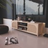Gulches Natural TV Stand Entertainment Center Fits TVs up to 50 in with Bamboo Material 2 Doors Magnetic Catch 2 Tier Open Inner Shelves - 2 of 4