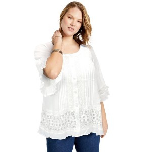 June + Vie by Roaman's Lace-Trimmed Boho Blouse - 1 of 4