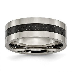 Black Bow Jewelry Men's 8mm Titanium & Black Carbon Fiber Flat Standard Fit Band - 1 of 4