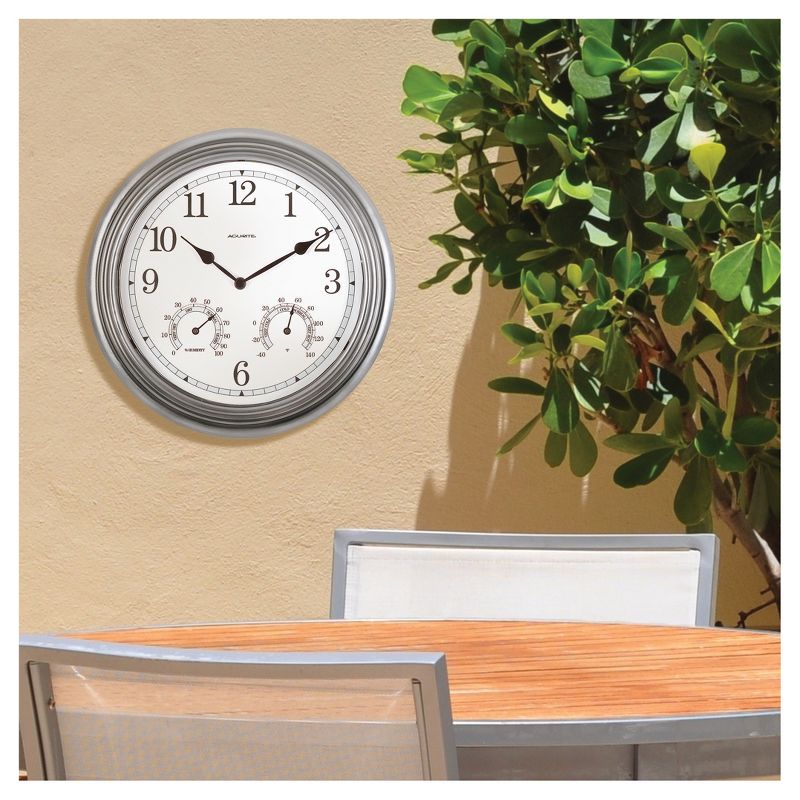 13.5" Metal Outdoor / Indoor Wall Clock with Thermometer and Humidity - Gray - Acurite, 3 of 5