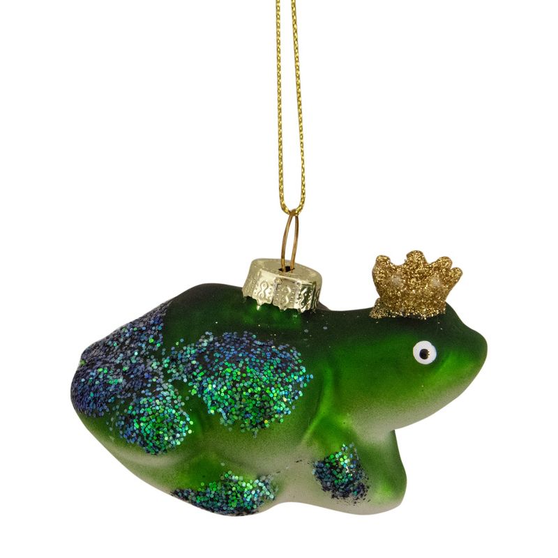 Northlight 3" Green and White Prince Frog in a Gold Crown Glass Christmas Ornament, 4 of 6