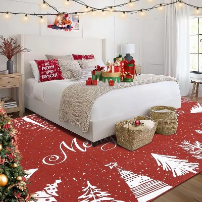 Christmas Washable Area Rug, Non Slip Low Pile Non Shedding Throw Carpet, Soft Mat for Living Room Bedroom Dinning Room Holiday Decor