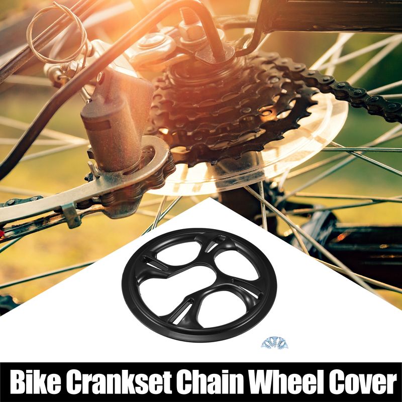 Unique Bargains 48 Teeth 4 Holes Bike Crankset Chain Wheel Cover Protection 4.72" Black 2 Pcs, 2 of 7