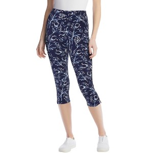Woman Within Petite Stretch-Cotton Knit Pull-On Printed Capri Leggings - 1 of 4