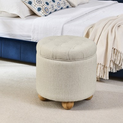 Round Ottoman Storage Ottoman with Convertible Lid Coffee Table, Button Design, Green/Blue/Yellow/Beige-ModernLuxe